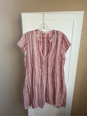 CP SHADES Linen Red Regina Cap Sleeve Tunic Dress M